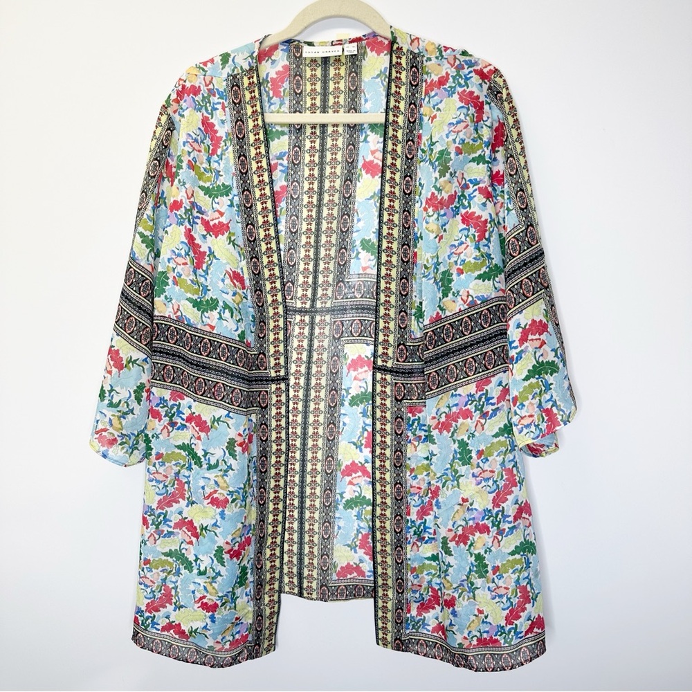 Susan Graver Open Front Kimono Duster Multi color floral size XL